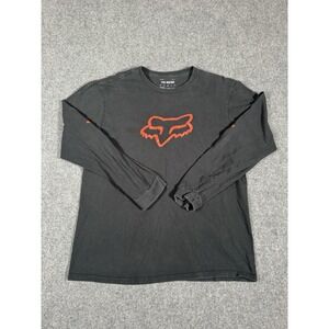 Fox Racing T Shirt Mens Large Black Red Long Sleeve Graphic Logo